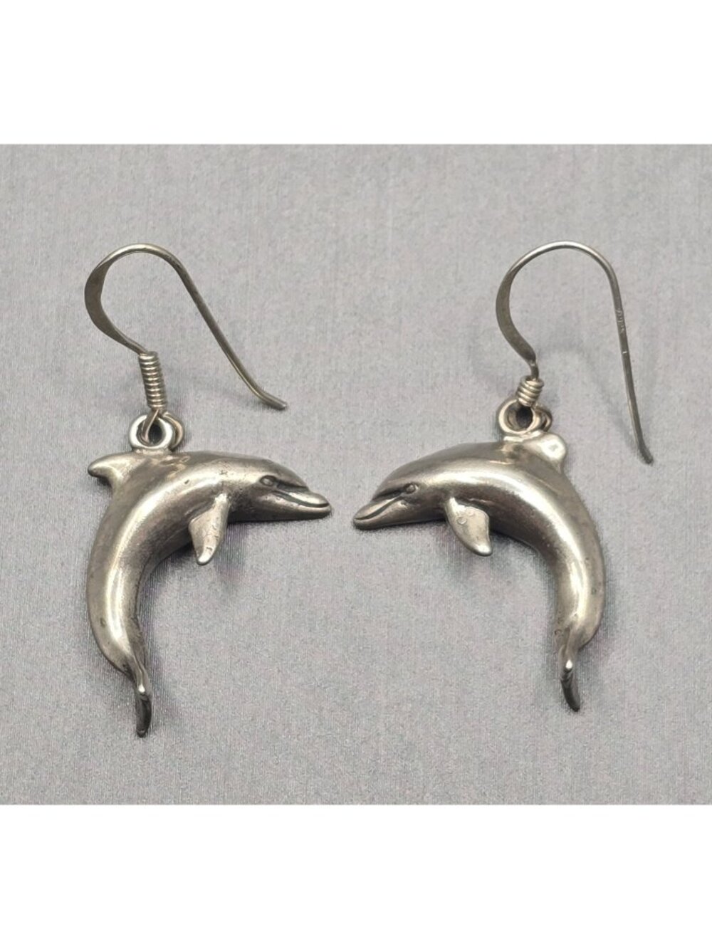Vintage Sunwest Sterling Silver Dolphin Dangle Earrings 1.25" Nautical Sea Life - Picture 1 of 7
